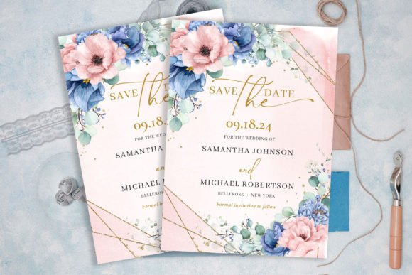 Download Dusty Blue and Dusty Pink Save the Date - Ink Collection